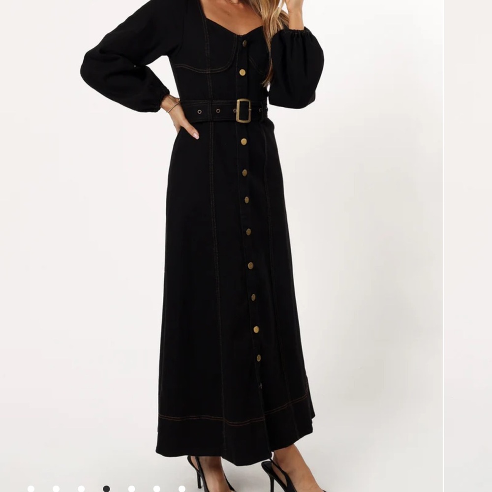 MATEO LONG SLEEVE DENIM DRESS - BLACK